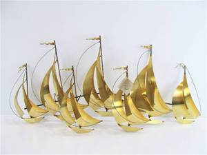 Signed Vintage 3D Brass Sailboat Wall Sculpture