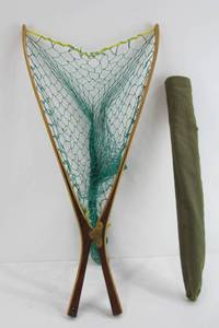 Excellent Vintage The Wishbone Fly Fishing Folding Net wLeather Case