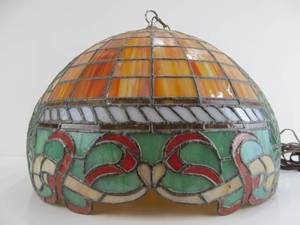 Large Vintage Slag Glass Parlor Pendant Light