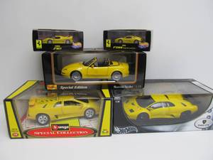 Lot of 5 Yellow Mint in Box Diecast High End Sports Cars