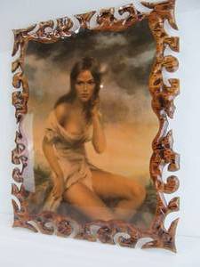 Vintage 1970s Risque Nude Artwork on Thick Cut Wood Back