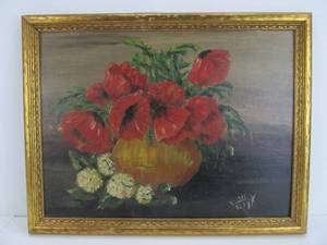 Orig 1930s Framed Signed Oil on Board Still Life Painting