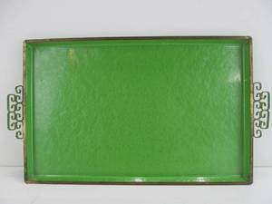 Excellent Vintage Mid Century Moire Glaze Enameled Green Serving Tray by Kyes