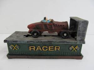 Vintage Style Cast Iron Race Car Mechanical Bank