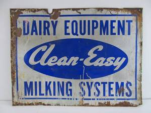 Vintage CLEAN-EASY Dairy Sytems Metal Advertising Farm Sign