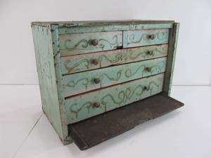 Antique Folk Art Painted Carpenters or Machinists Tool Chest
