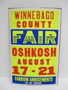 Vintage Winnebago County Wisconsin FAIR 1960s-70s Cardboard Advertising Black Light Poster