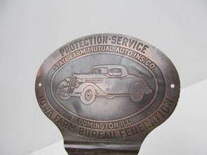 Old Vintage Brass Iowa Farm Bureau License Plate Topper