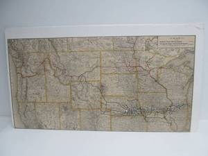 Antique Northern Pacific Railway &amp CB&ampQ Railroad Route Map