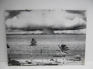 Large Mounted Bikini Atoll Atomic Bomb Photo Print wOld Newspaper Story