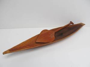 Hand Carved Vintage Wooden CanoeBoat wOar