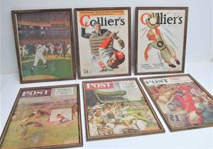 6 Framed Vintage Baseball Theme Magazine Covers