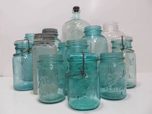 Group of Large Old Vintage Blue Glass &amp other Jars