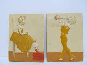 Nice Pair of Orig 1930s Art Pottery Tiles