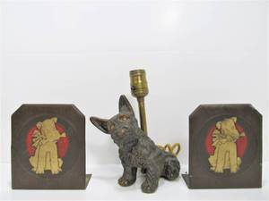Vintage Bronzed SCOTTIE DOG Lamp &amp Set of Bookends