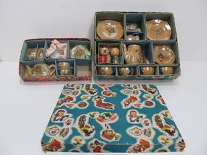 NOS Vintage Japanese Toy Tea Set wWood Dolls Plus Extra set
