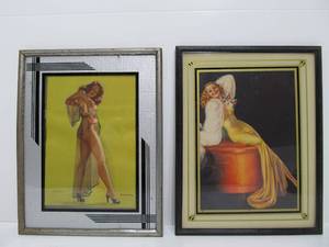 Nice Pair of Orig Vintage 1930s-40s Deco Picture Frames wOriginal Period Pinup Prints
