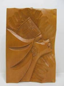 Vintage Exotic Polynesian Lady Wood Carving Wall Art Signed