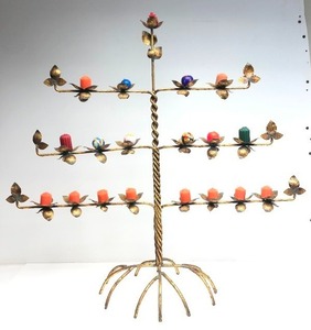 Vintage Hollywood Regency Italian Gold Gilt Iron Candle Tree Candelabra