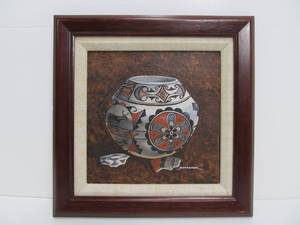 Original Native American Pottery Sand Painting Art Signed Jack Bitsuie