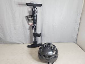 lot 176 image: New Bell High Pressure Floor Pump and New Bell Helmet