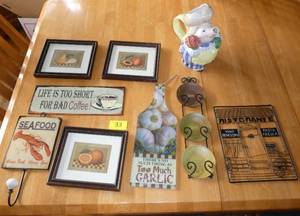 lot 33 image: A group of wall hangings, a cutting board and a pig creamer