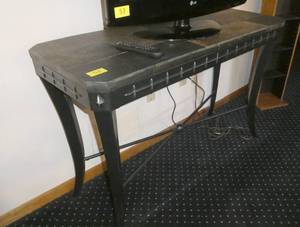 lot 52 image: Neat hall table, it is actually metal with a brick look on top 48 long x 18 wide x 31 tall