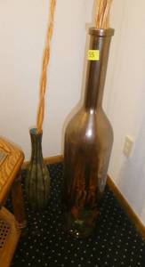 lot 55 image: Two decorative floor vases 21 tall and 40 tall, Cloth tulip picture 22x55