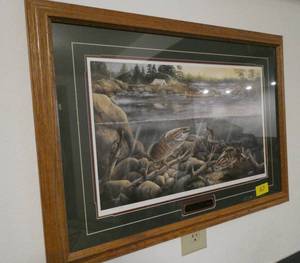 lot 67 image: Mystic Falls by Ray Mertes framed Fishing print 31x23