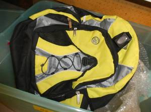 lot 82 image: Another tote of goodies - vintage salad bowls and plates and even a backpack