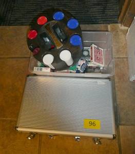 lot 96 image: Poker and Backgammon night - cards chips and travel game
