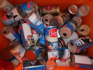 lot 145 image: Tote of vintage Schmidt beer cans and others