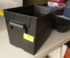 lot 154 image: Battery box full of gloves, weed whip string, etc