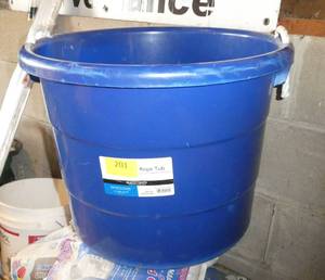 lot 201 image: Large rope tub with plastic sheeting for painting
