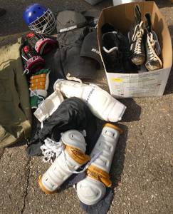 lot 259 image: Lot of hockey gear and Bauer  hockey skates