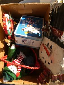 lot 306 image: Box of Christmas dcor and a fish frame