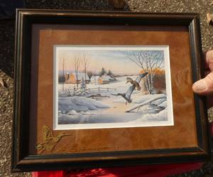 lot 308 image: Framed Snowy Creek Mallards print and a bunch of photo frames