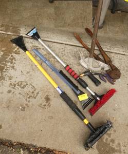 lot 324 image: 3 Winter brushscrapers, pipe bender, bolt cutter