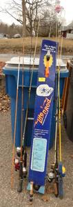 lot 326 image: Group of 6 fishing rods and a new snowmobile ice fishing LitenRod marker