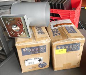 lot 339 image: 3 light fixtures P5674-82 and a commercial light fixture LED Spaulding W027148335 appears new