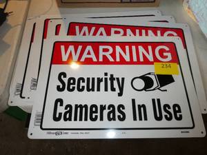 lot 234 image: Lot of 6 new Security camera signs (tin)