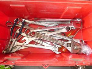lot 243 image: tool box full of misc wrenches and screwdrivers