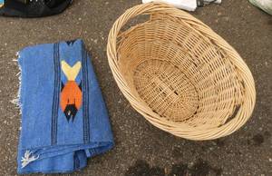 lot 346 image: wicker laundry basket and throw