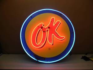 VINTAGE OK  Used Cars Car Dealer Business Neon Light Sign - Works - HARD TO FIND FANTASTIC PIECE - APPROX 36round 7deep - SEE PICTURES