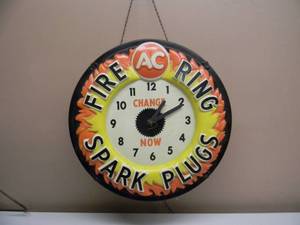 RARE Vintage AC Delco Fire Ring Spark Plugs Lighted Clock  Sign - Dealer - WORKS - VERY FEW SURVIVED - FANTASTIC PIECE - APPROX 16 12 - SEE PICTURES