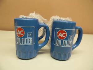 4 NEW OLD STOCK - Vintage AC GM OIL FILTER Promotional Advertising Ceramic Coffee Mugs 5 Tall - GREAT SET - SEE PICTURES