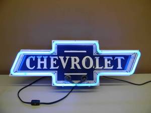 VINTAGE CHEVROLET BOW TIE NEON LIGHT - AWESOME PIECE - WORKS - NICE - APPROX 24 By 9 - SEE PICTURES