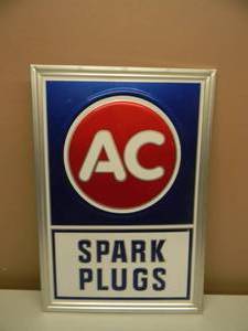 VINTAGE 1960s-70s  AC DELCO SPARK PLUGS TIN DEALER SHOP SIGN -NICE - COOL OLD SCHOOL PIECE - APPROX 13 By 20 - SEE PICTURES