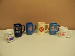 6 NEW OLD STOCK - Vintage AC DELCO Promotional Advertising Ceramic Coffee Mugs - VERY COLLECTIBLE - GREAT SET - SEE PICTURES