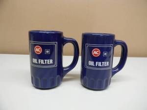 2 NEW OLD STOCK - Vintage AC DELCO GM OIL FILTER Promotional Advertising Ceramic Coffee Mugs - VERY COLLECTIBLE - GREAT SET - SEE PICTURES